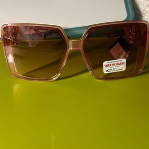 True Religion Pink Translucent Square Sunglasses with Brown Lenses